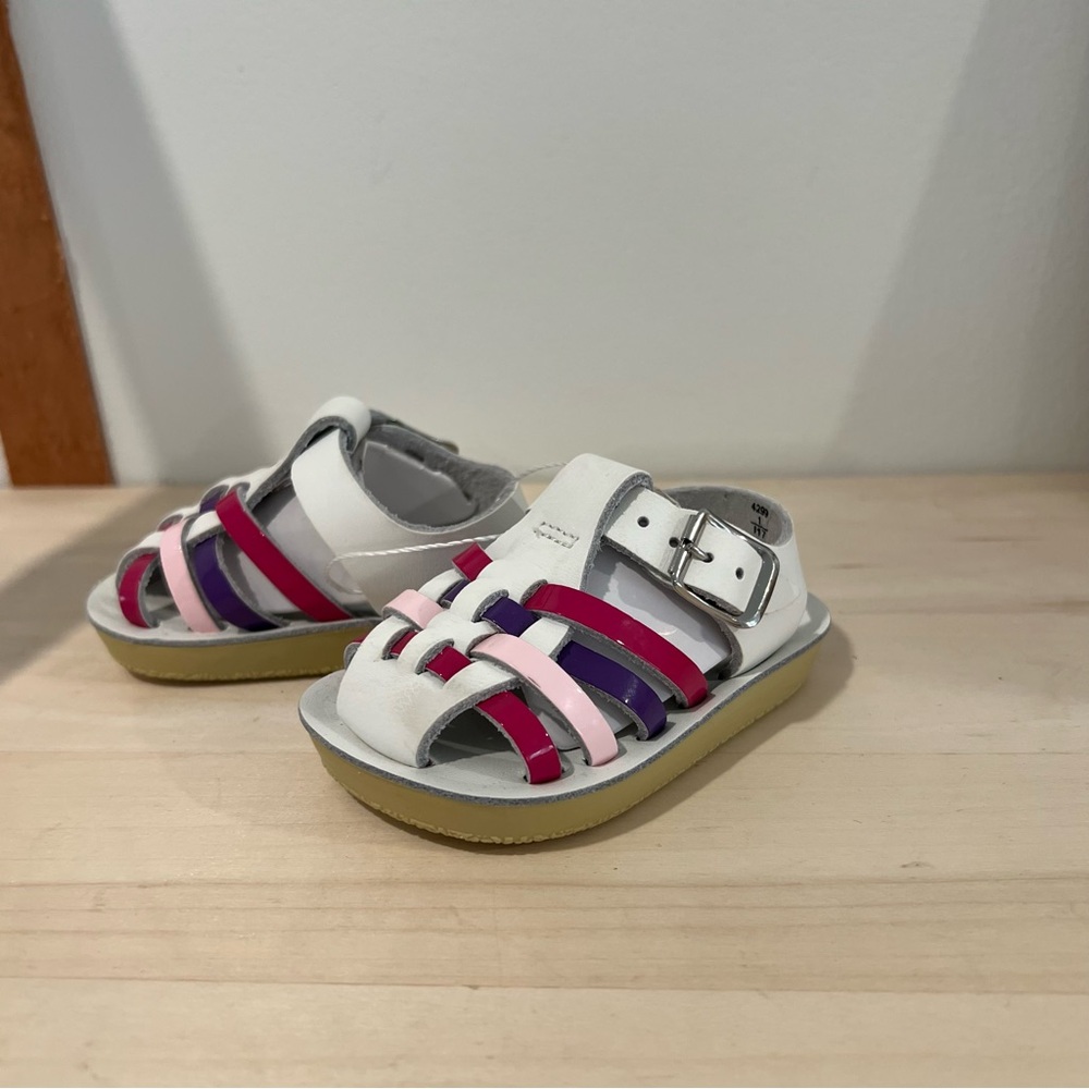 Saltwater NEW White with Pink/Purple straps Leather Sailor Sandals Size 1